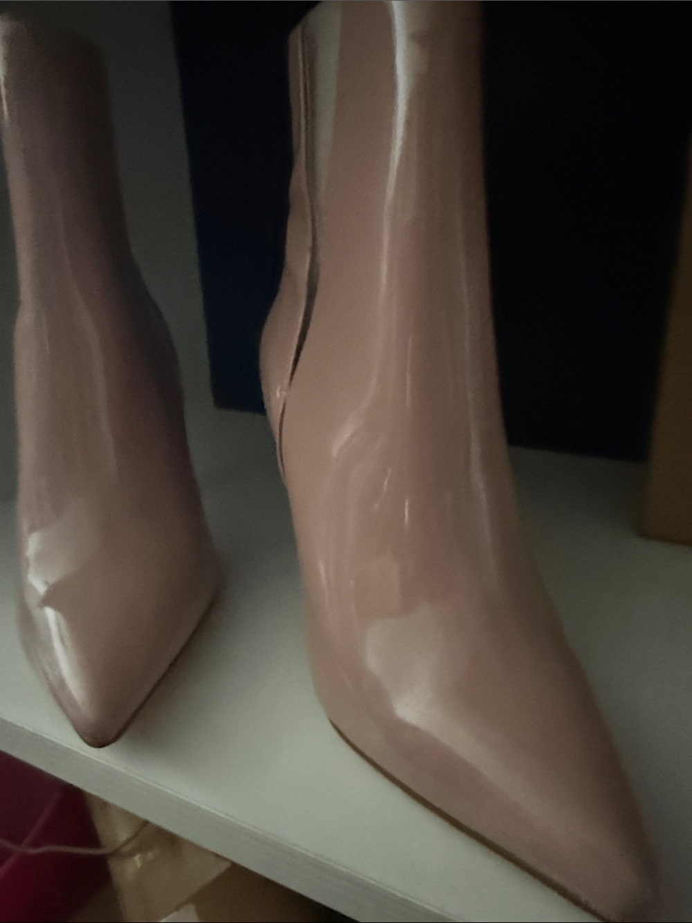 Women's Patent Pointed-Toe Ankle Boots - Nude Pink